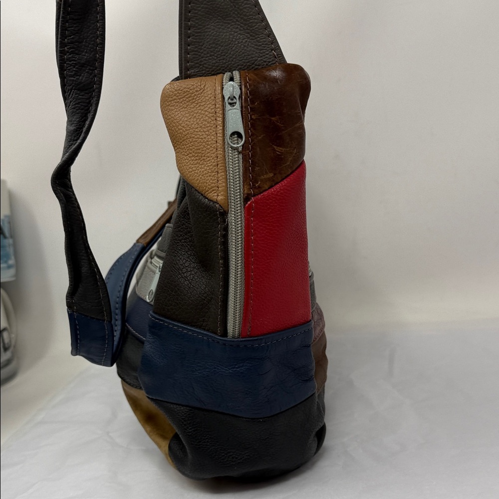 Patchwork Leather Hobo Bag Boho Slouchy Shoulder Purse Y2K artisan Indie - Picture 5 of 12